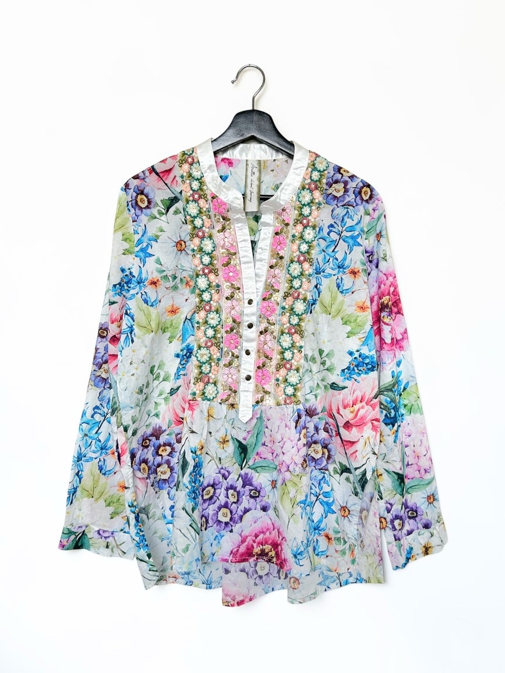 Aratta Silent Journey Floral Embroidered Tunic Size Large Multicolor